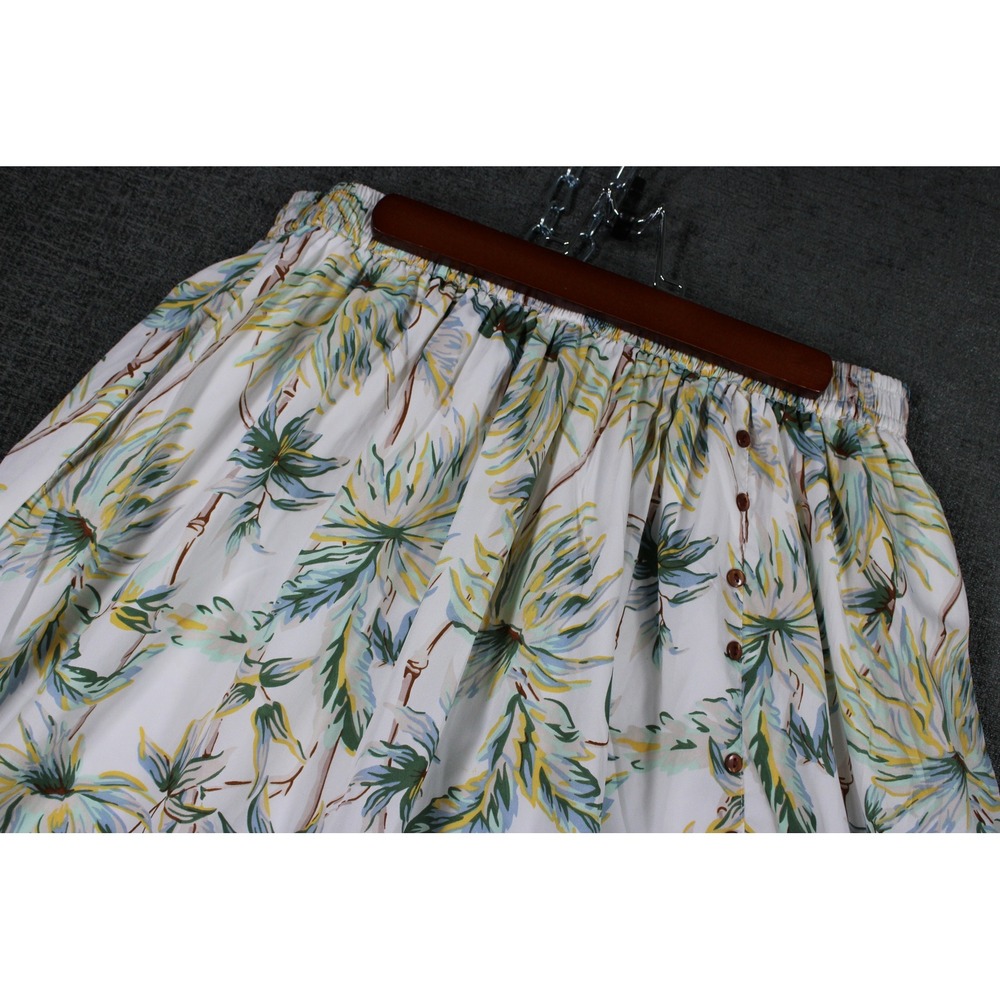 Gypsie Blu Tropical Palm Leaf Maxi Skirt XL White Green Ruffle Button Front